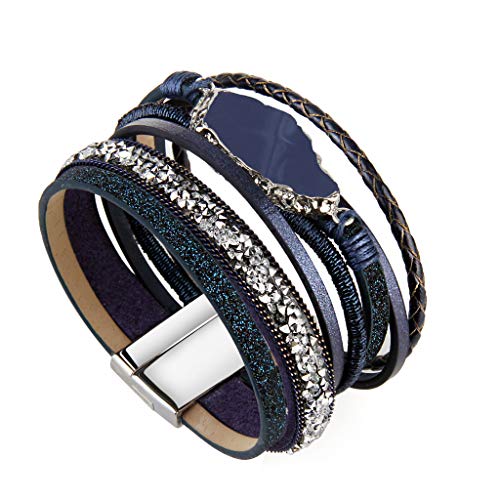 Azora Leather Cuff Bracelet Multi Rope Wrap Bangle With Agate Stone Druzy Cuffs Bracelets For Women Teen Girl Gift #TOP1