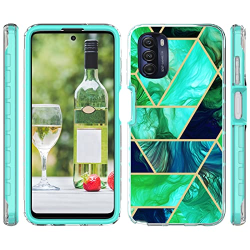 Jeylly Motorola G Stylus 5G 2022 Case [Not For G Stylus 4G 2022], For Moto G Stylus 5G 2022 Case With Tempered Glass Screen Protector [2 Pack], Slim Thin Marble Silicone Phone Case, Jade Green #TOP2