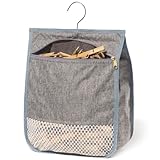 KOOZTI Laundry Clothespin Bag for Clothesline Outdoor, Clothes pin Bag with Zipper Closure, Large Opening, Large-Capacity Clothespin Storage Organizer with Hooks, Use YKK Zipper（Grey