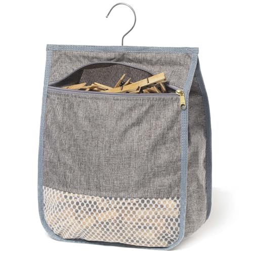 KOOZTI Laundry Clothespin Bag with Zipper and Hooks