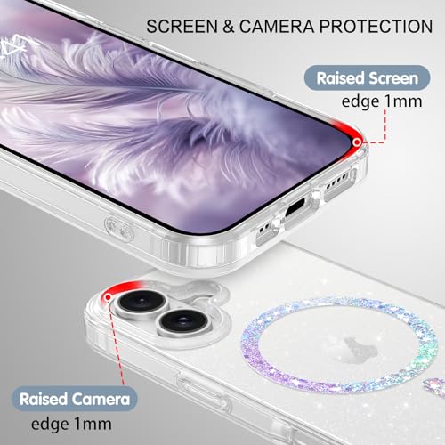 Image of BENTOBEN Magnetic for iPhone 16 Plus Case, Clear Crystal Glitter Phone Case [Compatible with MagSafe] Shockproof Sparkly Cute Women Girl Protective Cover for iPhone 16 Plus 6.7 inch, Clear Glitter