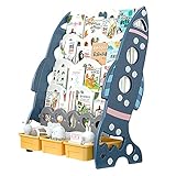  Enfant\'s Bibliothèque Thématique Sur L\'espace Extra-atmosphérique,5 Niveaux Tout-petit Organisateur De Stockage D,Astronaute Enfants\'s Bibliothèque Avec Boîte De Rangement De Jouet-Bleu fusée a 60x29x