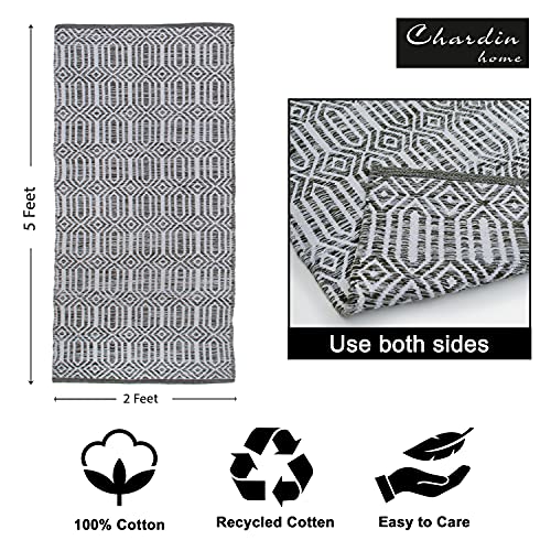 Chardin Home Moss Green & Ivory Boho Throw Rug 2X5 Feet |Hand Woven Farmhouse Rug | Great In Kitchens Entryways Doormats Bathrooms Meditation Mat | Machine Washable & Reversible Cotton Rugs #TOP2