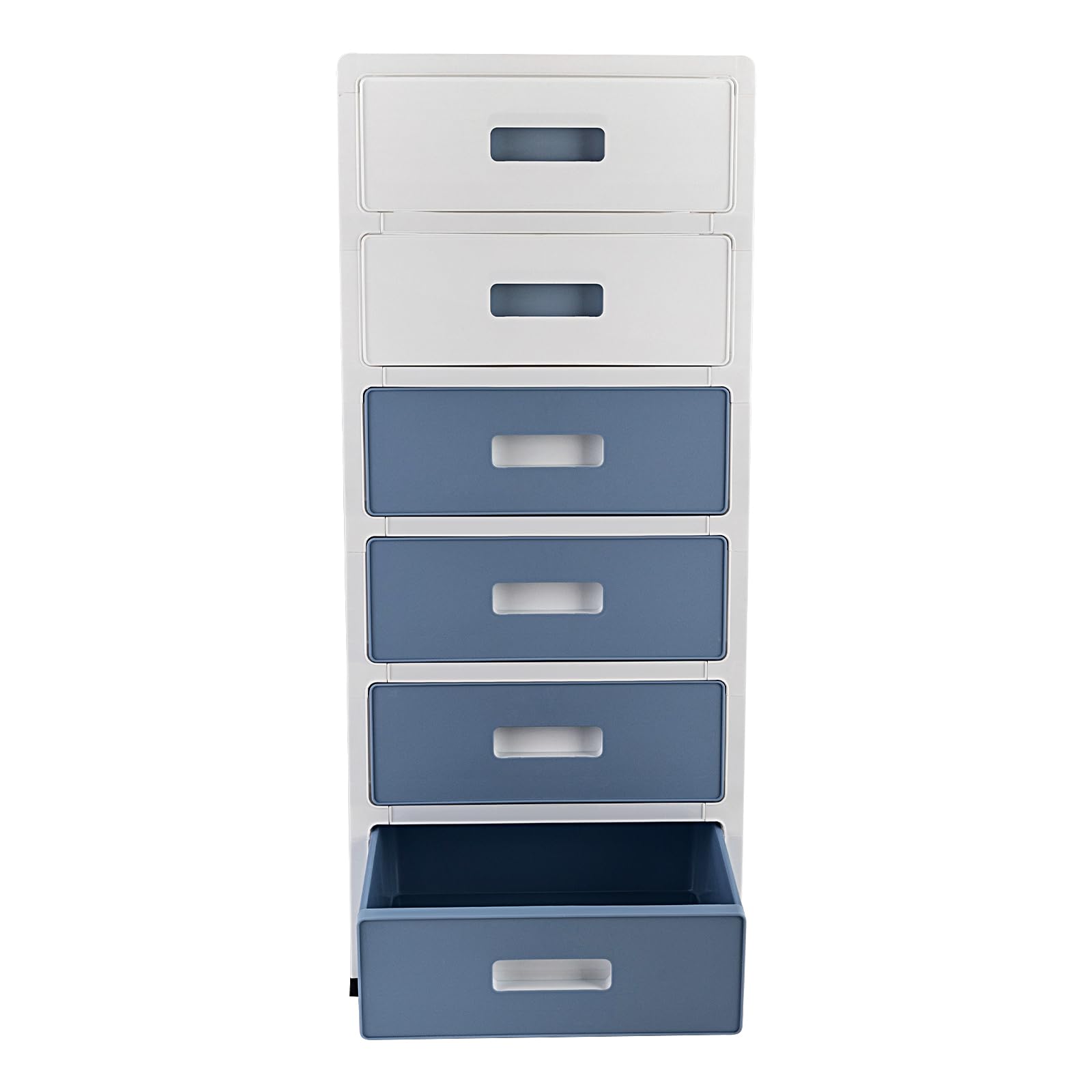 Cassettiera a 6 ripiani, in plastica con ruote, con cassetti, organizer da scrivania, 35 x 26 x 83,5 cm, sistema di stoccaggio in plastica, colore: blu/bianco