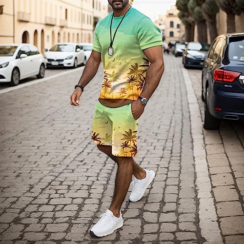 MYNKYLL Roupa masculina de verão para praia manga curta estampada camisa terno curto camisa calça te