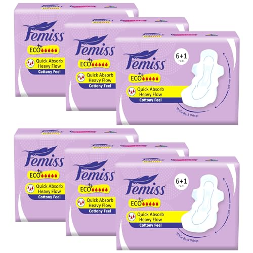 Image of Soft & Rash Free Sanitary Pads (42 PCS) for Women |Quick Absorption|Heavy Flow Champion|Leakage-Proof|Eco+Trifold pads(XL-Size, 290 MM, 6+1 Pads Each, (Pack of 6)