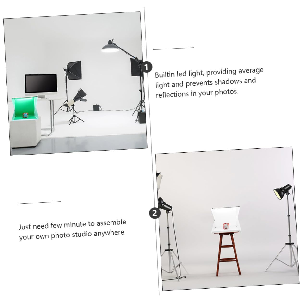 Tente de Photo Portable 40cm Lumière LED Intégrée, Fond Blanc en PVC et Polyester, Mini Boîte Photo pour Gadgets et Chaussures