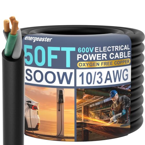 50FT 10/3 SOOW Portable Power Cable, 10 Gauge 3 Conductor (ETL)