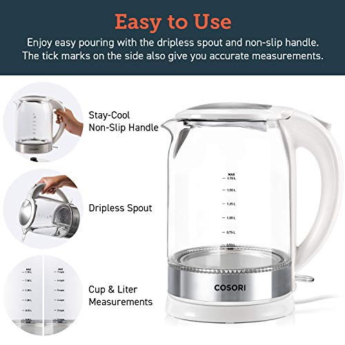 Cosori Electric Kettle 1.7L,Speed-Boil Water Boiler (Bpa Free) Auto Shut-Off & Boil-Dry Protection,Glass Water Boiler With Led Indicator Inner Lid & Bottom,White #TOP7
