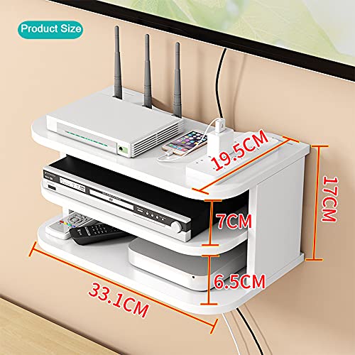 Hggzeg WiFi Router Aufbewahrungsbox schwebende Regale TV Set-Top-Rack, Wandmontage mehrschichtiges Kabelmanagement Lagerregal für Wanddekoration (jl04,weiß)