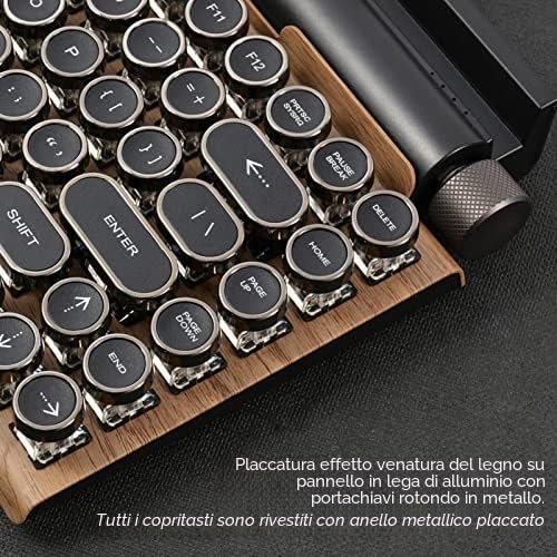 ASHATA Tastiera per macchina da scrivere retrò senza fili Bluetooth classico Vintage Verde Asse Tastiera Meccanica Reale con Tastiera Punk per Mac/PC/Laptop/Tablet/Cellulare
