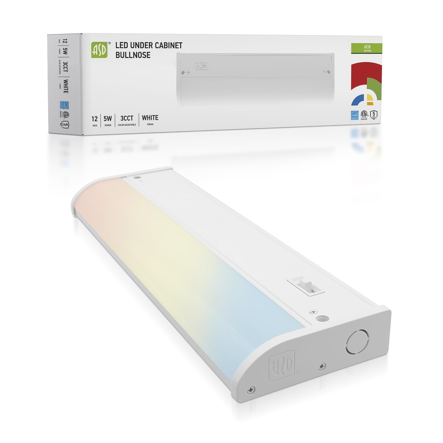 ASD LED Under Cabinet Lighting, 12 inch 5W 325 LM, Dimmable Hardwired Under Cabinet Lights for Kitchen, 3000K Soft/4000K Cool/5000K Daylight, Under Counter Light Fixtures, ETL Energy Star White Finish