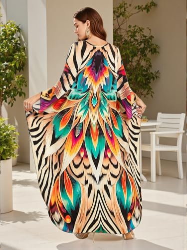 Image of IMAGEKOPE Women's Plus Size Animal Print V-Neck Batwing Kaftan Beach Dress Bathing Suit Cover-Up Loungewear