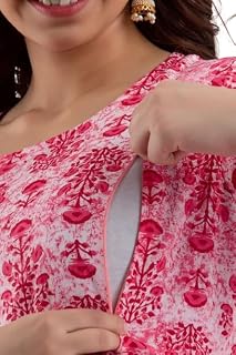 Krishna VASTRAM Maternity Feeding Kurti for Women | Cotton Anarkali Dress with Nursing Zip for Pre & Post Pregnancy Ethnic... Price In India