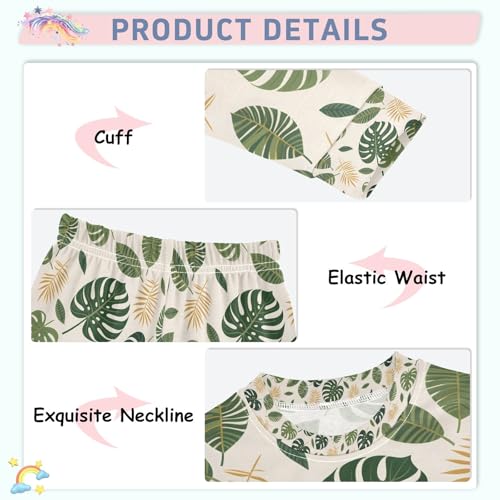 senya Monstera Leaf Tropical Pajamas Set Long Sleeve Soft Cotton Sleepwear 2 Piece4