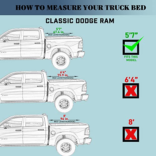 Image of Hard Tri-Fold Truck Bed Tonneau Cover Compatible with 2009-2026 Dodge Ram 1500 & 2500 5.7ft Bed Without Ram Box (67.4 inch)