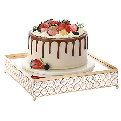 Bstkey 12 Inch Square Cake Stand With Crystal Beads Decor, Cookies Fruit Serving Tray Display Tray, Cupcake Stand Dessert Stand For Wedding Birthday Party Afternoon Tea Supplies Centerpiece, Gold #TOP8