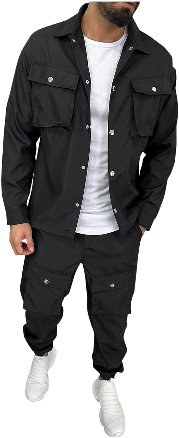 Cambkatl Men's Tracksuit Sets Long Sleeve Casual Button Down Shirt & Jogger Pants 2 Piece Outdoor Workout Hiking Outfits