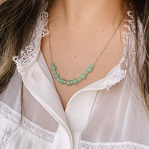 Belacqua Natural Green Jade Smile Necklace in 14K Yellow Gold, Gold Beads, 18" Cable Chain, Dianty Jewelry for Women, Gift Box Included2