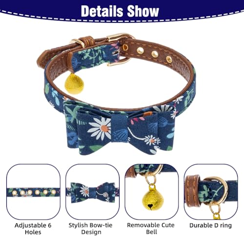 Image of EXPAWLORER Dog Collar and Leash Set - Classic Plaid Dog Bow Tie and Dog Bandana Collar with Bell, Dog Leash Tangle Free, Adjustable Collars for Small Medium Dogs, Holiday Ideal Gift, Flower SM