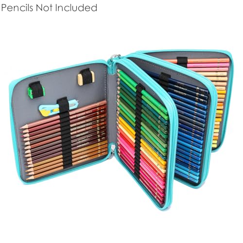 Image of YOUNGCOL Deluxe PU Leather Colored Pencil Case - 120 Slots Pencil Holder with Handle Strap Large Capacity Pencil Organizer