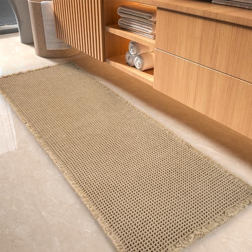 tchdio Waffle Bath Mat-Runner Rug Super Absorbent Non Slip Bath Mats for Bathroom Machine Washable Long Rugs with Tassels Bath Rugs for Bathroom Floor Beside Tub 2 x 6