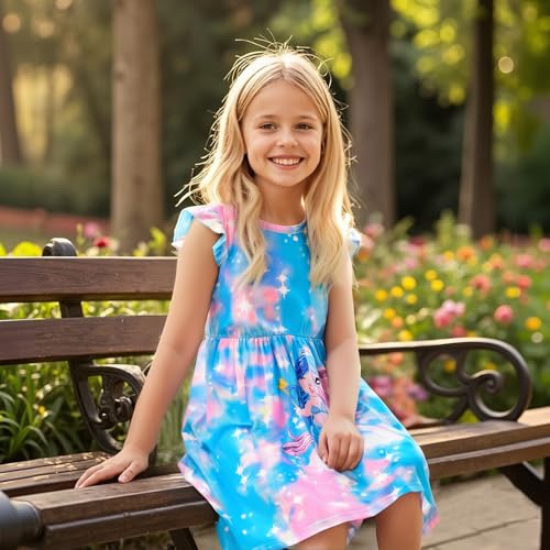 Image of Toddler Little Girls Casual Dresses Short Sleeve Crew Neck Graphic Cartoon Dress for 2-8 Years