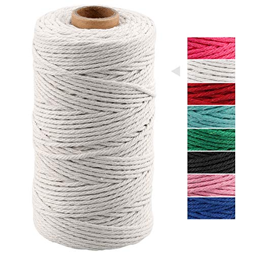 Macrame Cord 3mm x 328 Feet,Natural White Rope String,Cotton Cord Twine for Wall