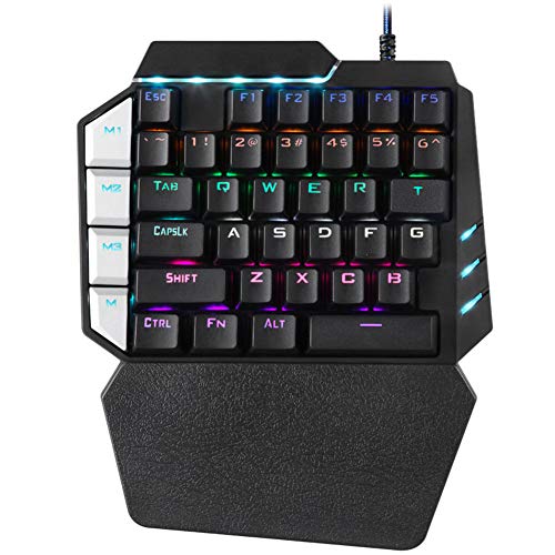 WANGJIANGLI RGB One Handed Mechanical Gaming Keyboard,Colorful Backlit Professional Gaming Keyboard with Wrist Rest Support,USB Wired Single Hand Mechanical Keyboard for Game