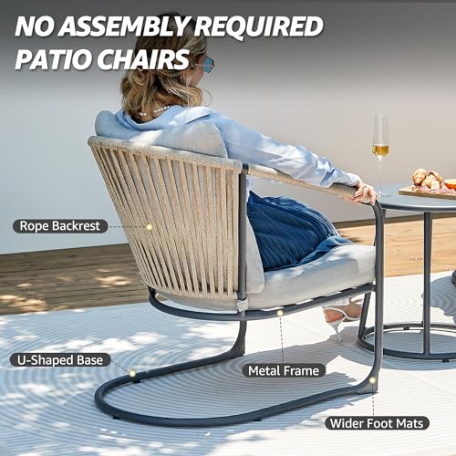 Natural Expressions NE-S3309C-RM0020-3-GY Outdoor Bistro Set, 3 Piece Patio Furniture Rocking Chairs Set Of 2, No Assembly Required Balcony Porch Chair Metal Table 9 Inch Thick Cushion thumb #4