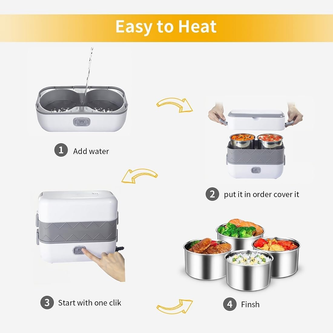 Electric Heating Lunch Box - Portable Food Warmer & Steamer -4