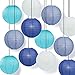Luna Bazaar Paper Lanterns (8-Inch, Multicolor Blues, Set of 12) - Rice Paper Chinese/Japanese Hanging Decorations - For Home Decor, Parties, and Weddings
