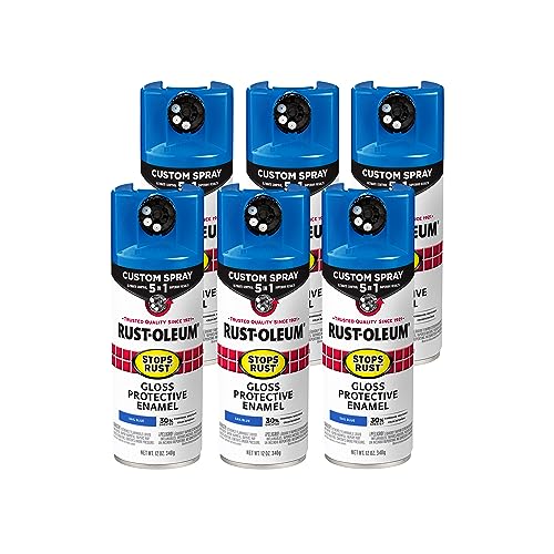 Image of Rust-Oleum Stops Rust Custom 5-in-1 Spray Paint, Gloss Sail Blue | Rust Preventive Protective Enamel, Multi Surface (Metal, Wood and More), Adjustable Dial for Better Control, Fast Dry, 6 Pack