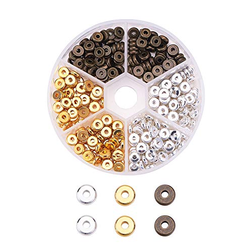 PH PandaHall 300pcs 6mm Metal Flat Disc Spacer Beads Round Brass Rondelle Slice Jewelry Metal Spacers for Bracelet Necklace Jewelry Making, 3 Color