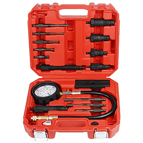 16Pcs Diesel Engine Compression Gauge Tester Cylinder Pressure Test Tool Kit with Case for Car & Truck