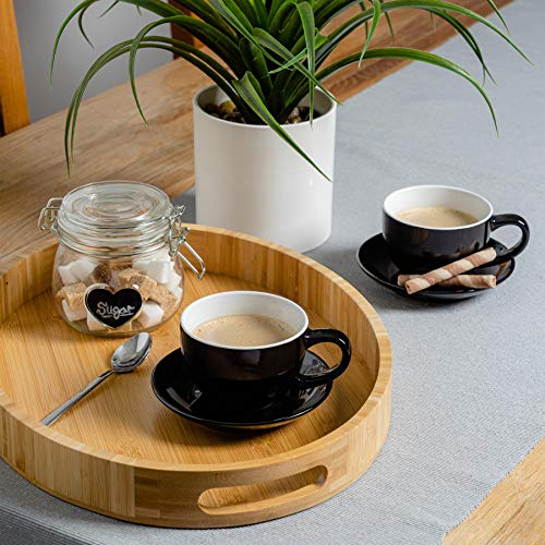 Argon Tableware Black Cappuccino Cups with Saucers - Set of 6-250ml Dishwasher Safe Gloss Stoneware Cappuccino Cups and Saucer Set Coffee Mugs with Handle and Grooved Plate - Image 5