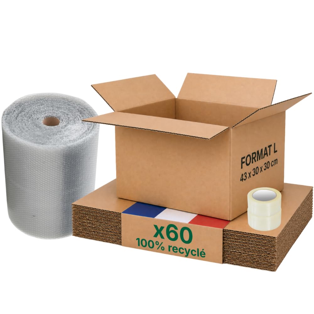 Opakowanie kartonowe L - zestaw 60 + folia bąbelkowa + klej, 43 x 30 x 30 cm, wzmocniona, odzież, duże produkty, format A3 Life Pack