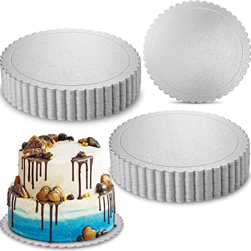 50 Pack 10 Inch Cake Boards Round Silver Scallop Edge Cakeboard Disposable Cakeboard Base Grease Proof Cake Plate For New Year Wedding Birthday Cake, Dessert, Cake, Pizza Decorating And Exhibition #TOP5