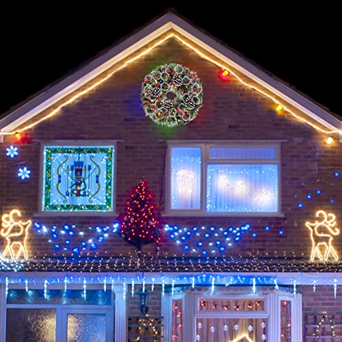 26 Inch Super Large Snowy Prelit Christmas Wreath Decor 80 Colorful Lights Timer Battery Operated Thick 220 Tips 80 Red Berries 24 Bristle Xmas Wreath For Front Door Indoor Outdoor Wall Decorations #TOP5