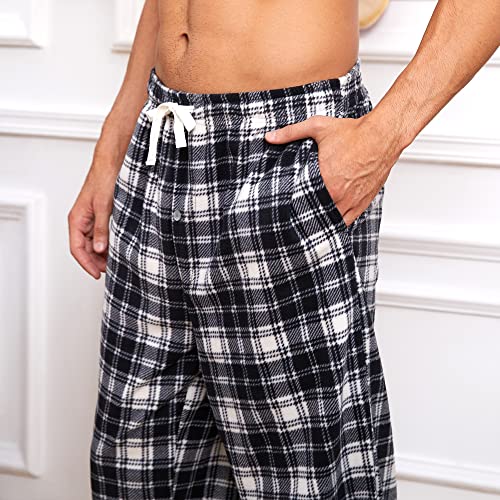U2Skiin Mens Pajama Pants Fleece With Pockets Soft Plaid Lounge Pj Bottoms For Men Microfleece(White-Black Plaid, Xl) #TOP1