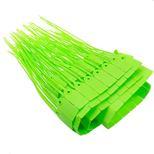 Meprotal 100pcs 10-Inch Plasitc Pull-Tite Security Seal Tamper Seals Disposable Tie with Tags Self-Locking Tie for Trailers Tanker, Signage Numbered, Logistics Fire Extinguishers (Green)