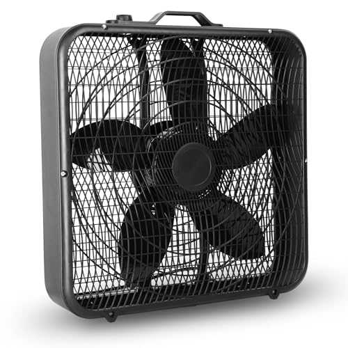 Xcity 20-Inch Box Fan, 3-Speed Quiet 2000 CFM Powerful Airflow, 70W Portable Floor Fan with Carry