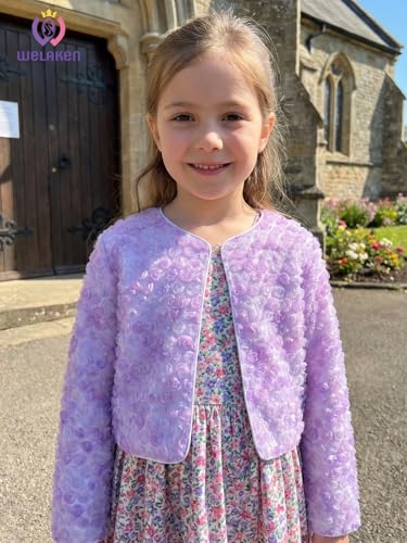 Image of Girls Cotton Knit Shrug Cardigan with Long Sleeve Ruffle Hem