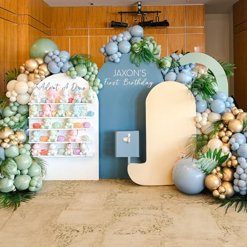 Image of Jobkoo Sage Green Dusty Blue Balloons, 12 Inch Retro Slate Light Blue Olive Green White Sand Beige Nude Eucalyptus Latex Balloon for Boho Rabbit Birthday Wedding Toy Baby Shower Woodland Party Decor