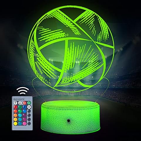 Fußball Nachtlampe, für Jungen Mädchen Tisch Schreibtischlampe 3D Illusion 16 Farbwechsel USB & Batterie Powered Acryl LED Lichter Fußball Cover