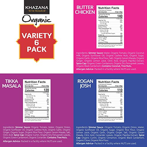Khazana Organic Ready To Heat Lemon Basmati Rice 6-Pack + Simmer Sauce Variety 6-Pack - Customized Indian Meal Bundle | Non-Gmo, Vegan, Kosher, Gluten Free | Authentic Indian Cuisine #TOP7