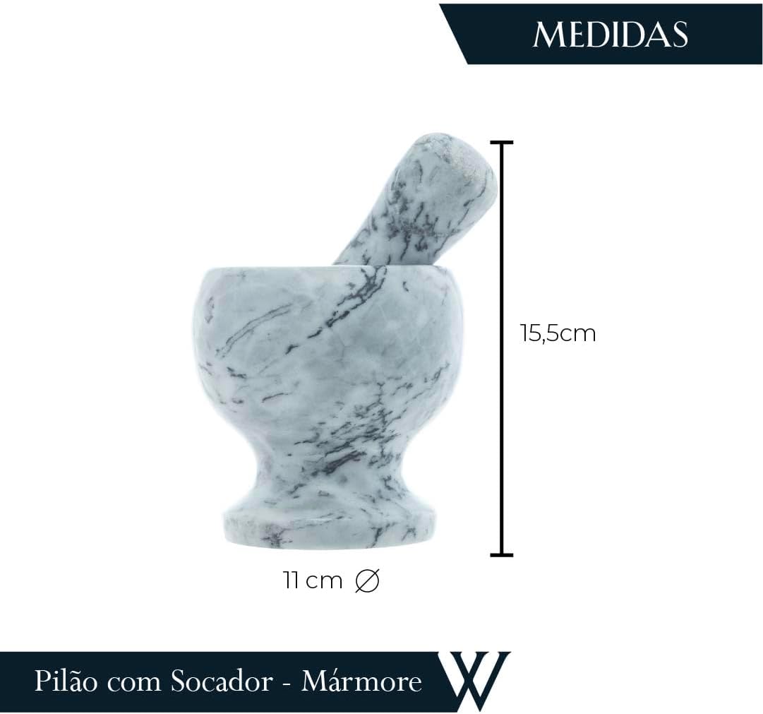 Pilão de Mármore com Socador Cinza 11cm x 11cm - Wolff