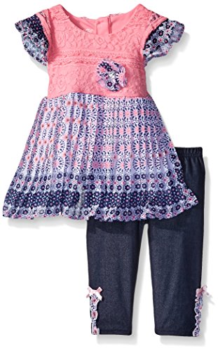 Nannette Girls' 2 Piece Eyelash Lace and Pleated Chiffon Legging Set