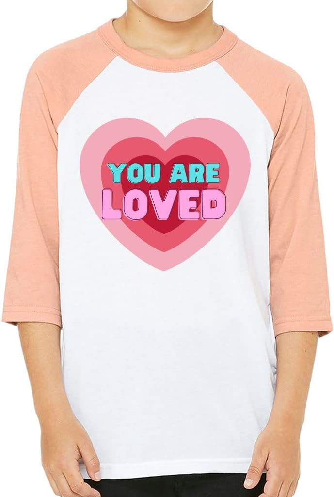 You are Loved Kids' Baseball T-Shirt - Heart 3/4 Sleeve T-Shirt - Graphic Baseball Tee