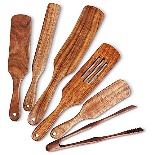 JUJIAN 6 Piece ä Spurtle Set, Teak Spurtle Set VäRme-Resistant äSpatula Kitchen Utensils Set Non-Stick Spoons